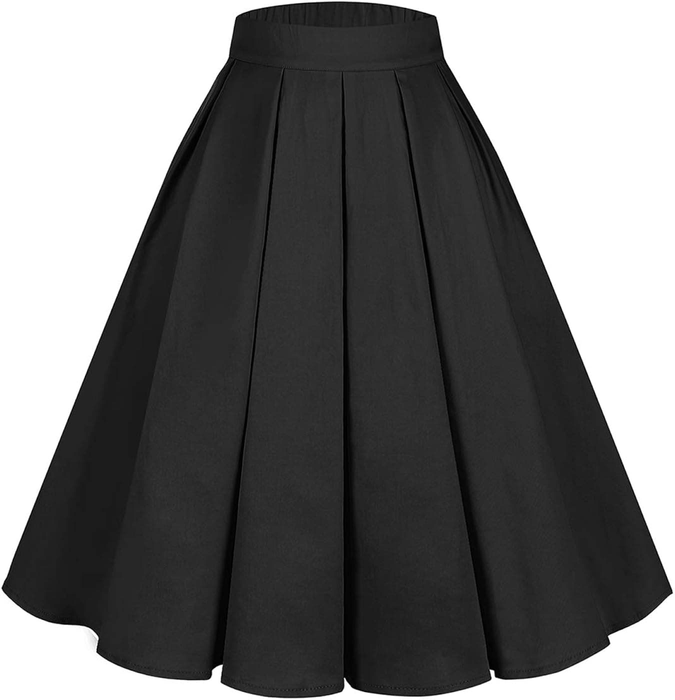 Prepretty Women's Vintage A-line Printed Flared Midi Skirts with Pleated Black 3XL