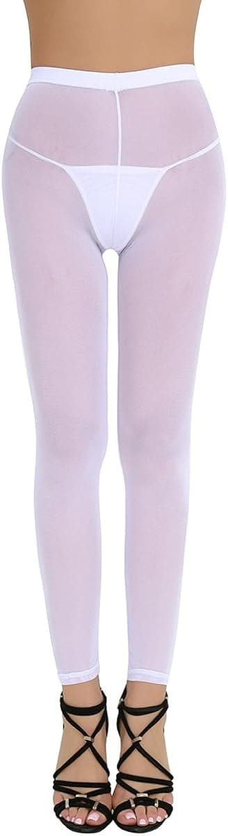 ranrann Women's See Through Stretchy Tights Long Leggings Footless Stockings Seamless Ice Silky Pantyhose