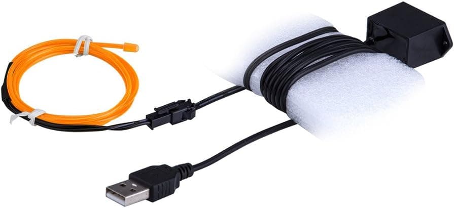 EL Wire Lights, 3.2ft Foldable Interior Neon String Glow Strobing Wire Strip Light with USB Charger for Car, Christmas Party DIY Decorartion(Orange)