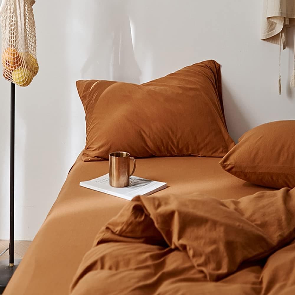 Caramel Pumpkin Pillowcases Set King Jersey Knit Cotton Pillow Shams Rust Color Bedding Pillow Covers Envelope Closure Cotton Home Decorative Pillowcases, (2 Pieces, 20"×36")