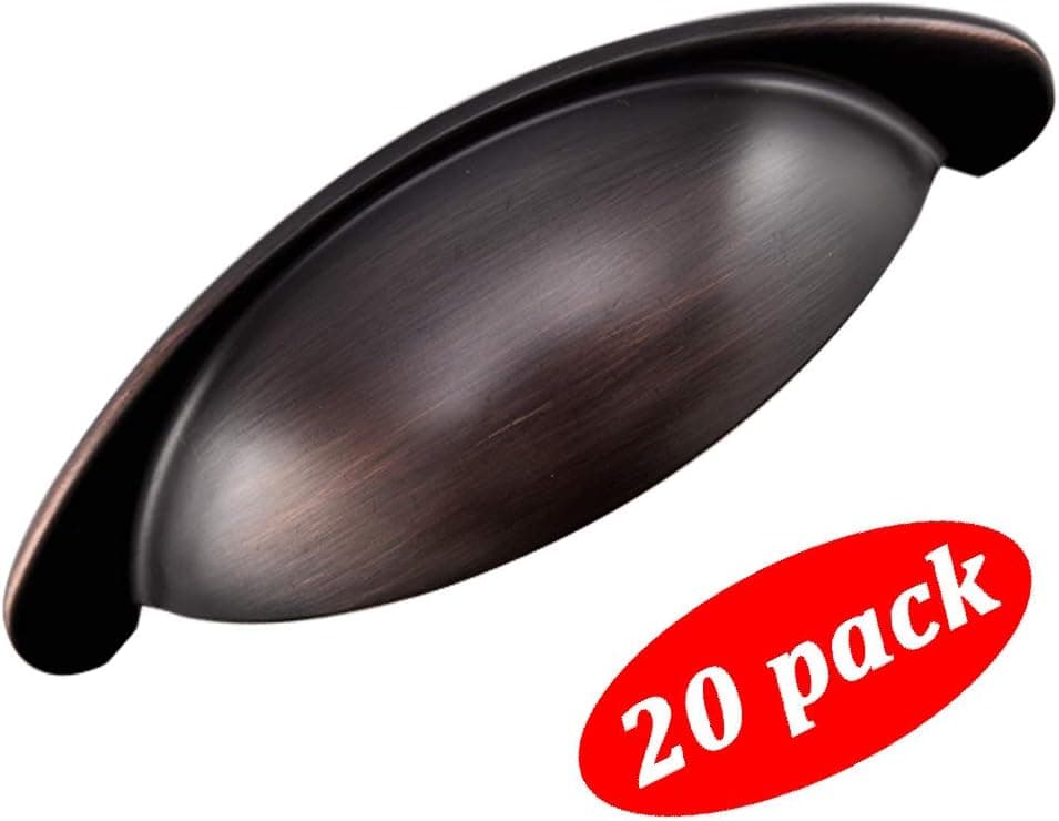 Modern Oil Rubbed Bronze Cabinet Handles, 20 Pack 3" Hole Centers Bin Cup Drawer Handle Pull