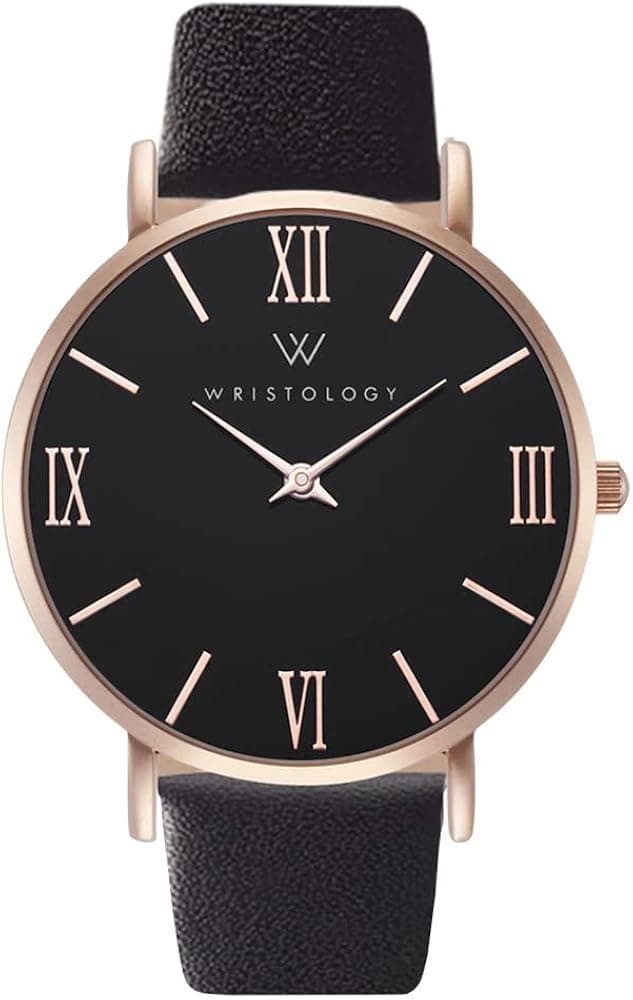 Wristology 29 Options - Maxi Leather Band Roman Numerals Boyfriend Watch - Interchangeable Genuine Leather Strap - Large Easy to Read Analog Face for Women or Men