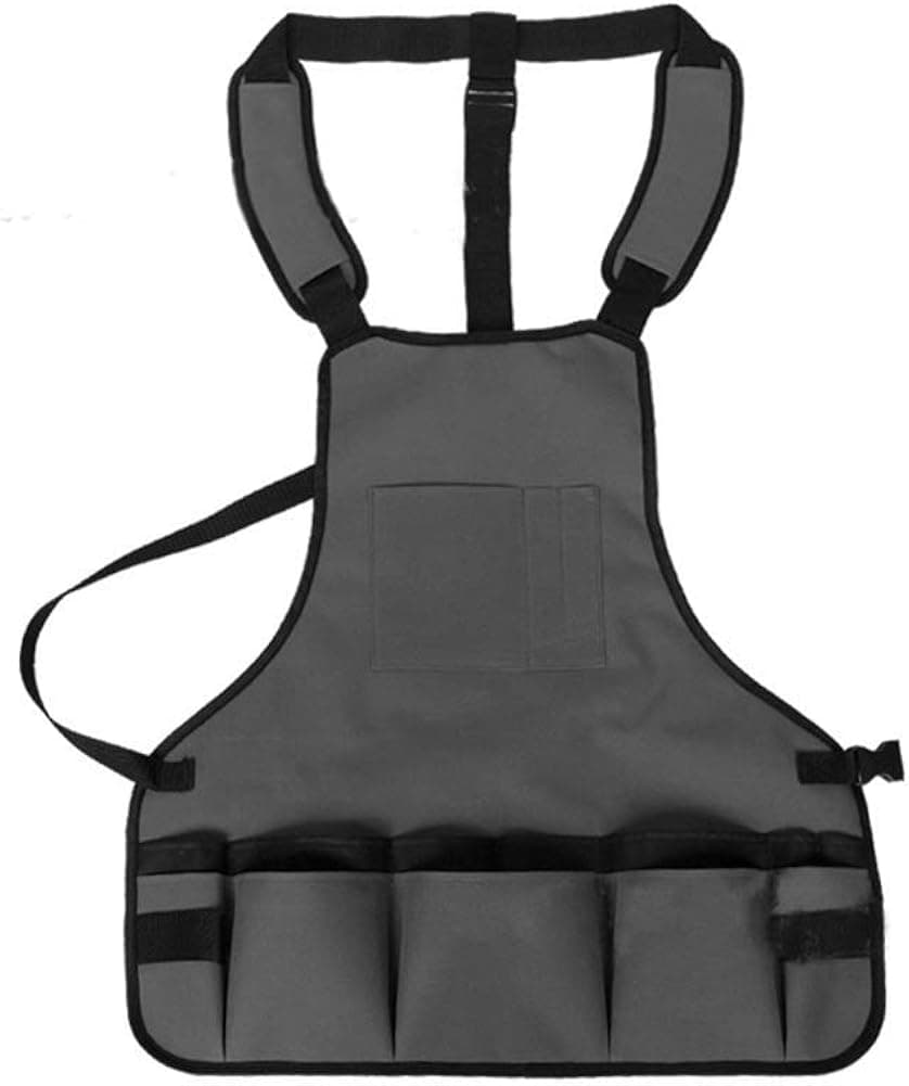 HYCOPROT Tool Apron with Large Pockets, Heavy Duty Fully Adjustable Durable Waterproof Work Aprons for Men Women Gardening Woodworking Kitchen BBQ Grill (One Size, Grey)