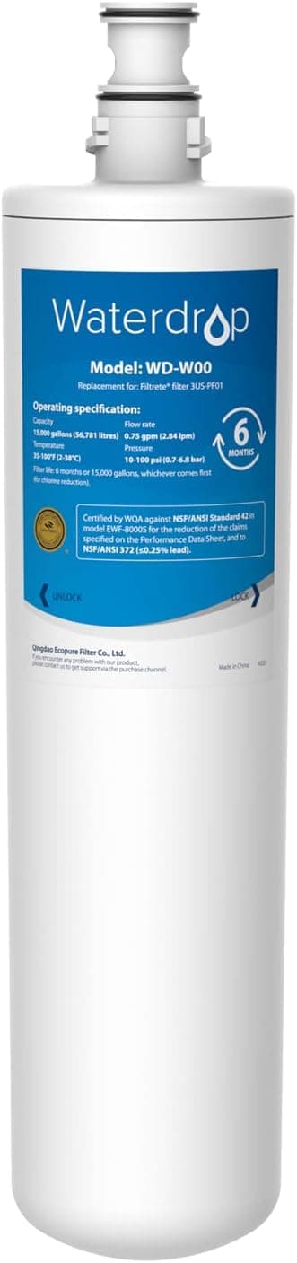 Waterdrop 3US-MAX-F01 Maximum Under Sink Water Filter, Replacement for Filtrete Advanced 3US-PF01, 3US-MAX-F01, 3US-PS01, 3US-MAX-S01, Manitowoc K-00337, K-00338, NSF/ANSI 42 Certified, Pack of 1