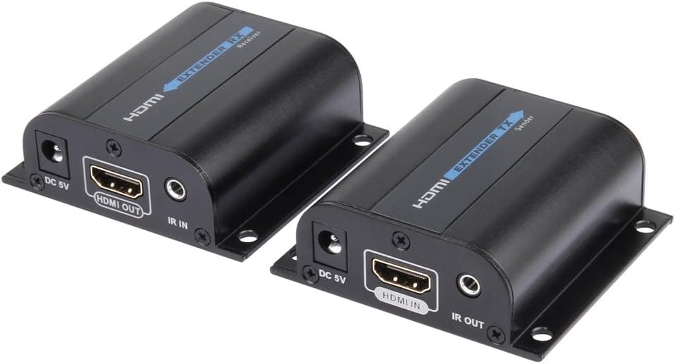 TNP HDMI Extender Over Cat5e Cat6 Cat7 Ethernet Cable Adapter Signal Amplifier Booster Repeater for Up to 200 Feet with IR Remote Control Receiver & Blaster Supports HD Video Audio 1080P HDCP LPCM