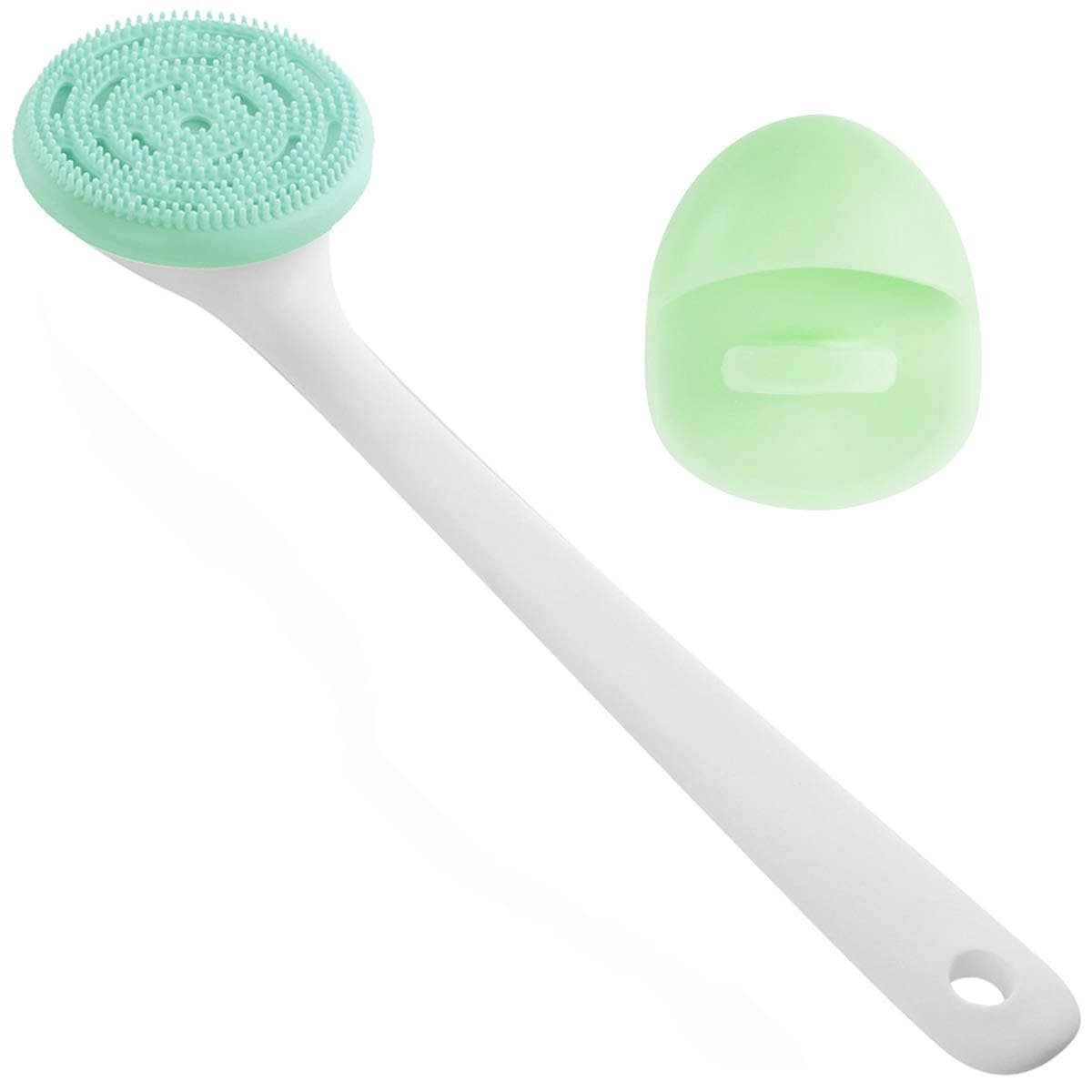 Storgem Shower Brush,Soft Silicone Body Scrubber,Back Scrubber with Long Handle for Bath or Shower of skin cleaning Exfoliating Gentle Massage,with Super Soft Manual Facial Cleansing Brush (Green)