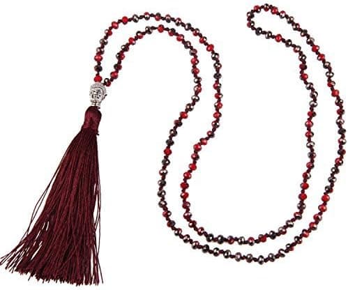 KELITCH Women Tassel Necklace 925 Silver Buddha Pendant Necklace Handmade Long Chain Crystal Necklaces