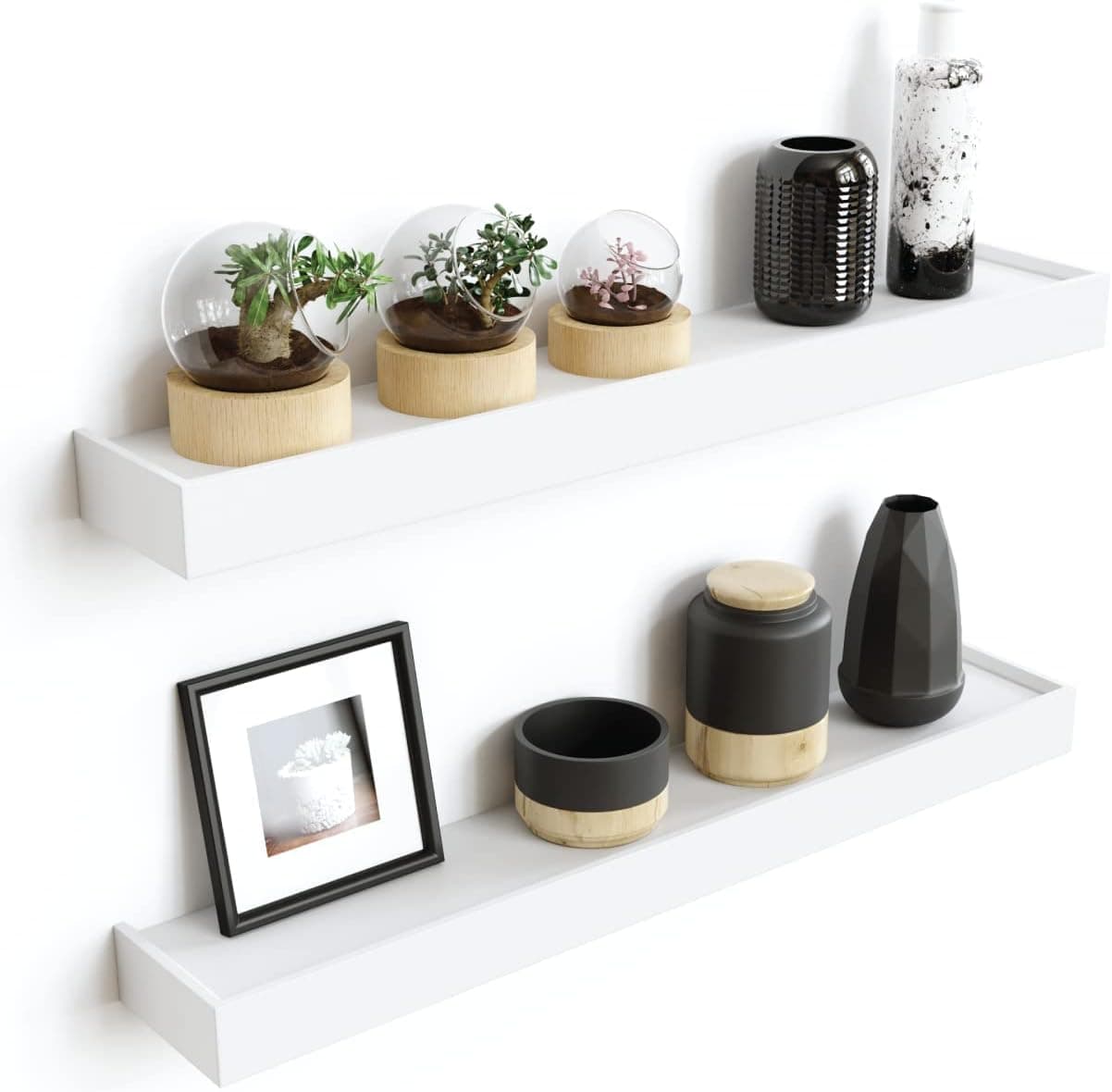 Ballucci Modern Floating Wall Shelves 24", Set of 2 Wood Wall Mount Ledges for Nursery, Living Room, Hallway, Bathroom, Kitchen, Office - White