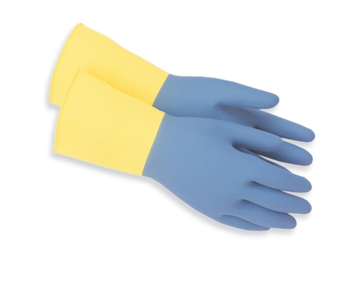 Red Steer 124-L Handy Clean Heavy Duty General Purpose Neoprene/Natural Rubber Gloves, Yellow/Blue (Set of 2 Pairs) (Large)