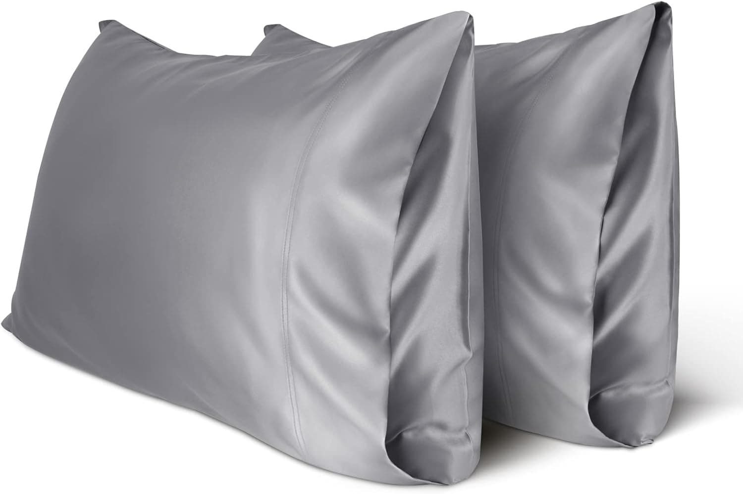 Silky Satin Pillowcase for Hair and Skin with Envelope Closure Cool and Easy to Wash, Standard Size 20x26 Inches Pack of 2 - Grey