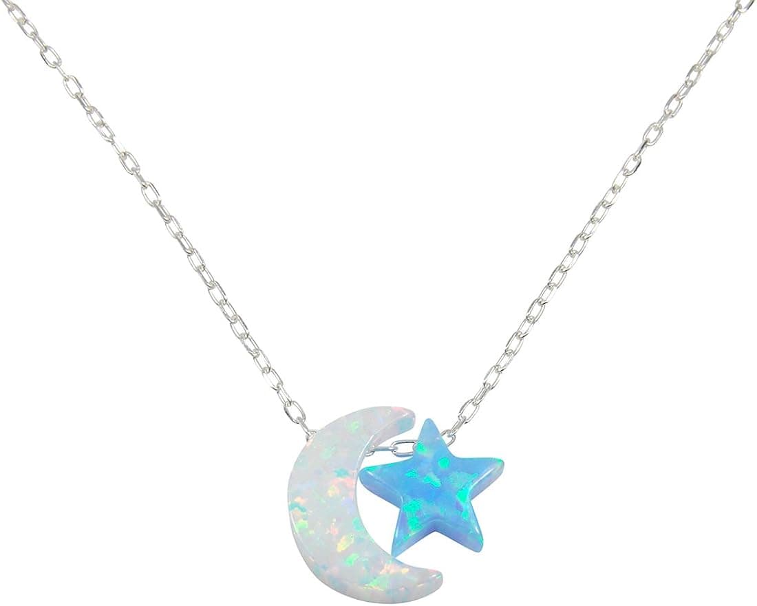 Martinuzzi Accessories Opal Moon and Star Necklace 925 Sterling Silver Chain