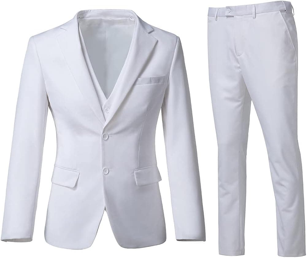 Holivyer Men's 3 Piece Slim Fit Suit Set, Two Button Blazer Solid Jacket Vest Pants Wedding Business Suit