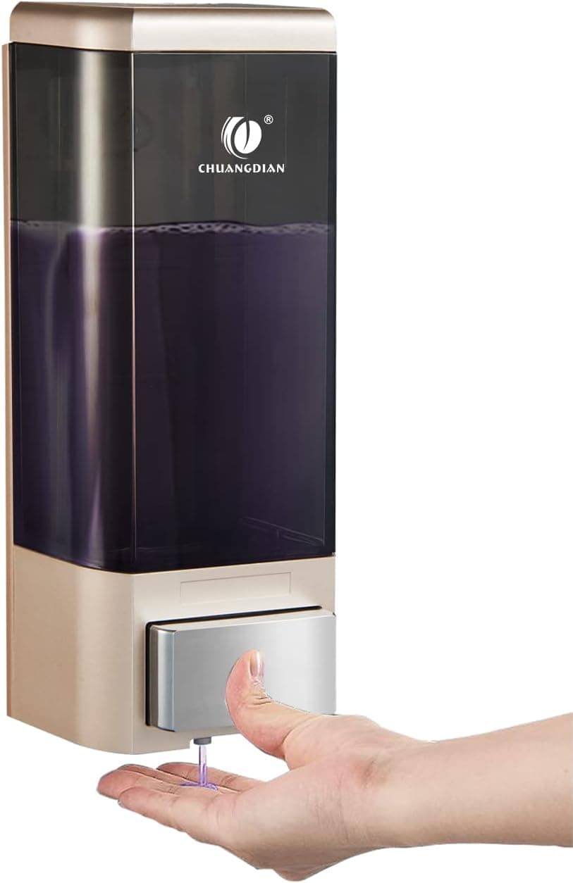 Manual Countertop Lotion Shower Soap Dispenser Wall-Mounted Hand Soap Dispenser Pump 500ml Chamber Shampoo Box Shower Gel Container for Toilet Bathroom Hotel Kitchen