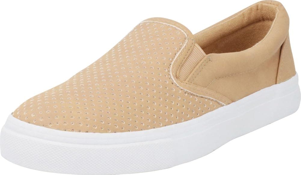 Cambridge Select Women's Round Toe Perforated Laser Cutout Slip-On Flatform Fashion Sneaker,6 M US,Camel Pu
