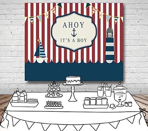 7x5ft Nautical anchor White red striped boat Ahoy boy baby shower backdrop Computer print birthday lighthouse Backgrounds lyey-201943022