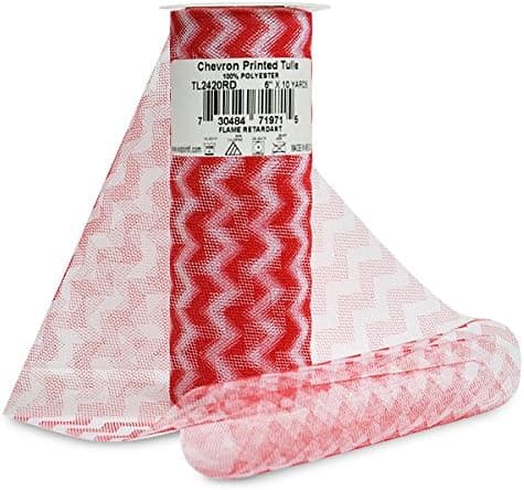 Expo International 6-Inch Chevron Printed Tulle Fabric Spool, 10-Yard, Red