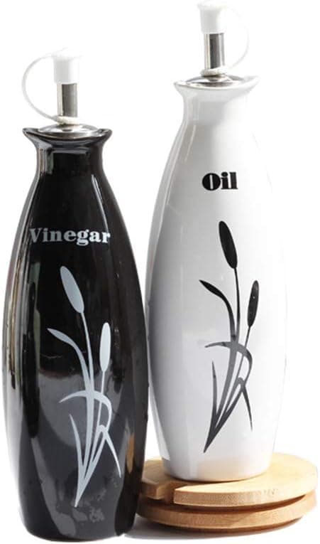Oil and Vinegar Dispenser Set，Leaf Ceramic Oil and Vinegar Dispensers Bottles, Oil Dispensers Bottle, for Kitchen Cooking (Oval)