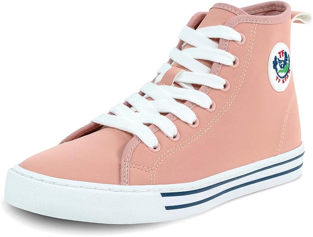 TF STAR Women's Fashion Sneakers Synthetic Leather High Top lace-up Shoes Classic Casual Flat Walking Shoes