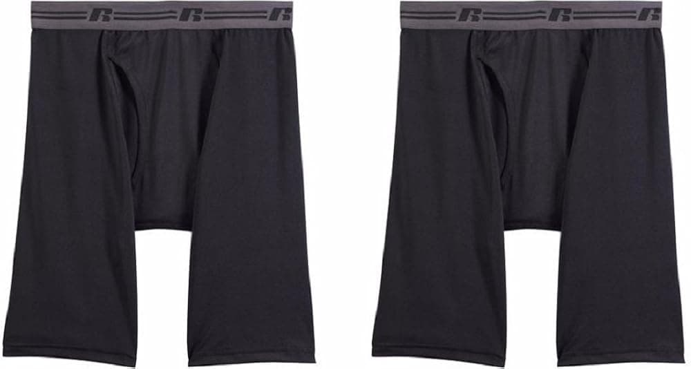 Russell Mens Sport Perfromance 2-Pack Long Leg Boxer Briefs Sizes S-2XL Spandex