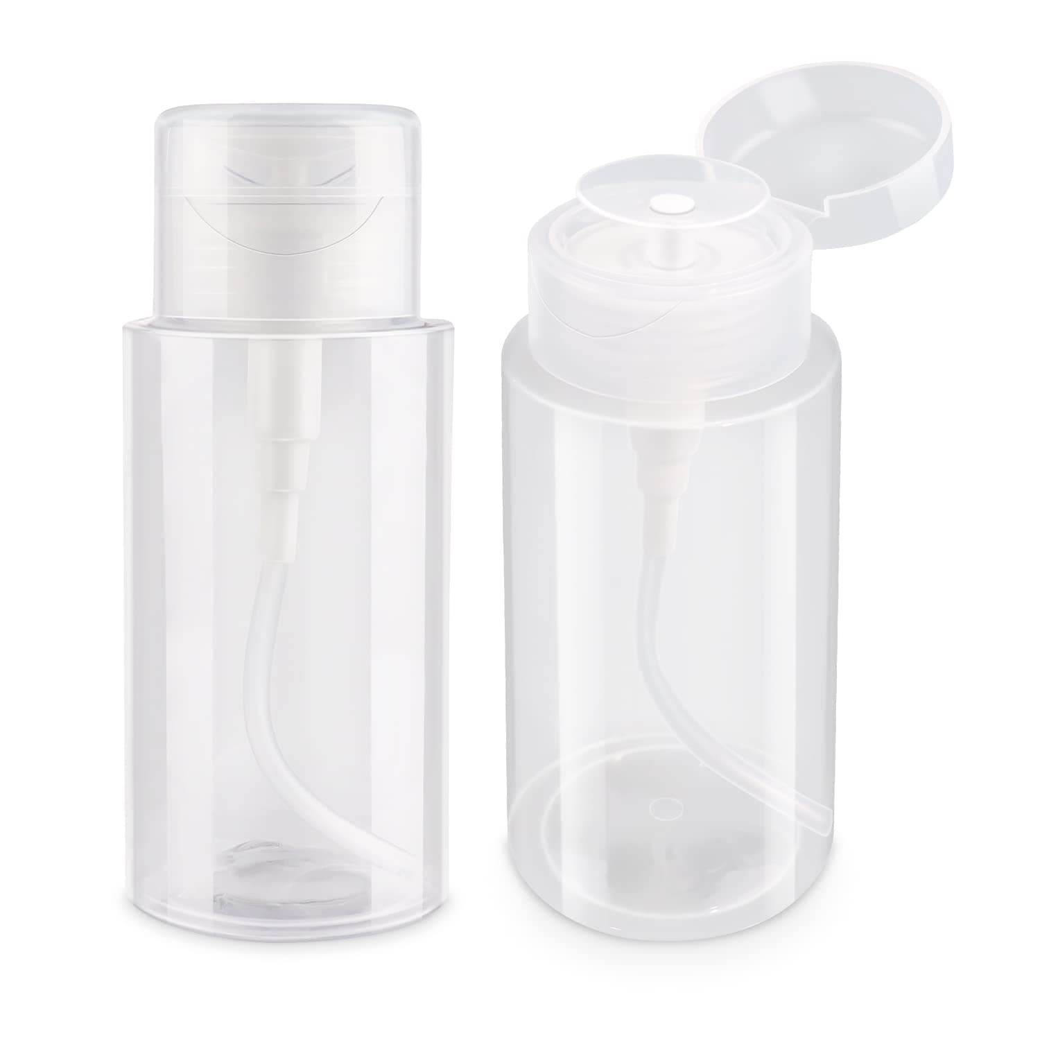 2 Pcs Push Down Nail Polish Remover Pump Dispensers, Pump Dispensers for Nail Polish and Makeup Remover ,200ml(6.8oz), Clear