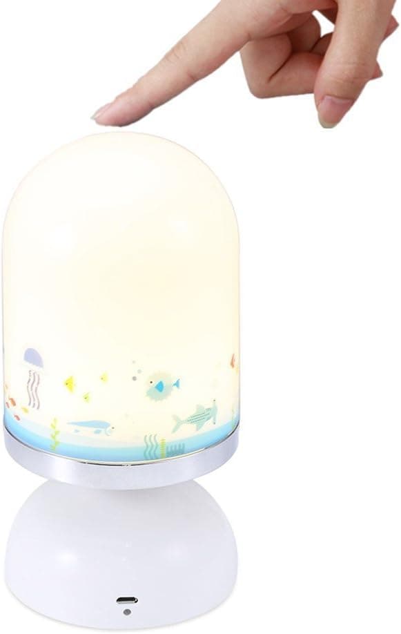 SUPERSWK LED Touch Sensor Dimmable Night Light with Softlight, Stronglight, 10-Minute Turn Off Timer, USB Rechargeable Nightlight Lamp for Baby Rooms, Kids and Adults Bedroom, Nursery, Outdoor (ocean)
