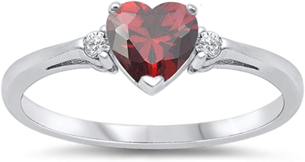 Oxford Diamond Co Sterling Silver Gemstone Heart Promise Love Jewelry Ring Sizes 3-12