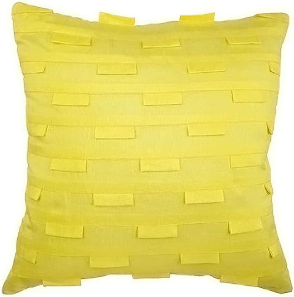 The HomeCentric Sofa Cushion Cover, Pillow Cover Yellow 18x18 inch (45x45 cm), Designer Yellow Throw Pillow Cover, Textured Pintucks Decorative Pillow Cover, Square Silk Pillowcase - Yellow Ocean