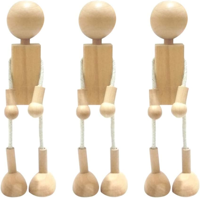 Artibetter Wooden Peg Dolls Unfinished Doll Bodies Paintable Wood Peg Bodies Figures for DIY Arts Crafts Party Favor Gifts 3PCS