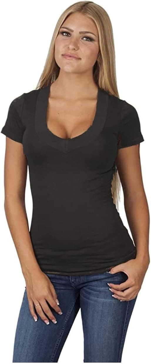 Hollywood Star Fashion Women's Deep V-Neck Short-Sleeve Shirt