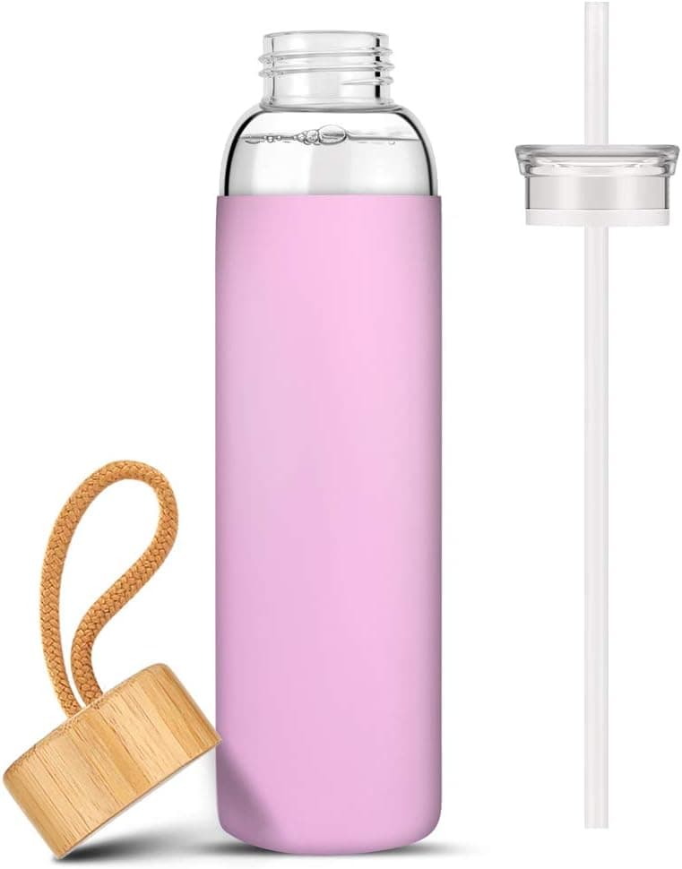 Zenbo Glass Tumbler 24 oz Iced Coffee Cup Smoothie Cups Reusable with straw And Bamboo Lid and Silicone Protective Sleeve