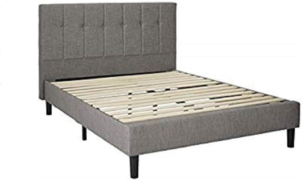 Zinus Brandy Upholstered Vertical Detailed Platform Bed / Mattress Foundation / Easy Assembly / Strong Wood Slat Support, King
