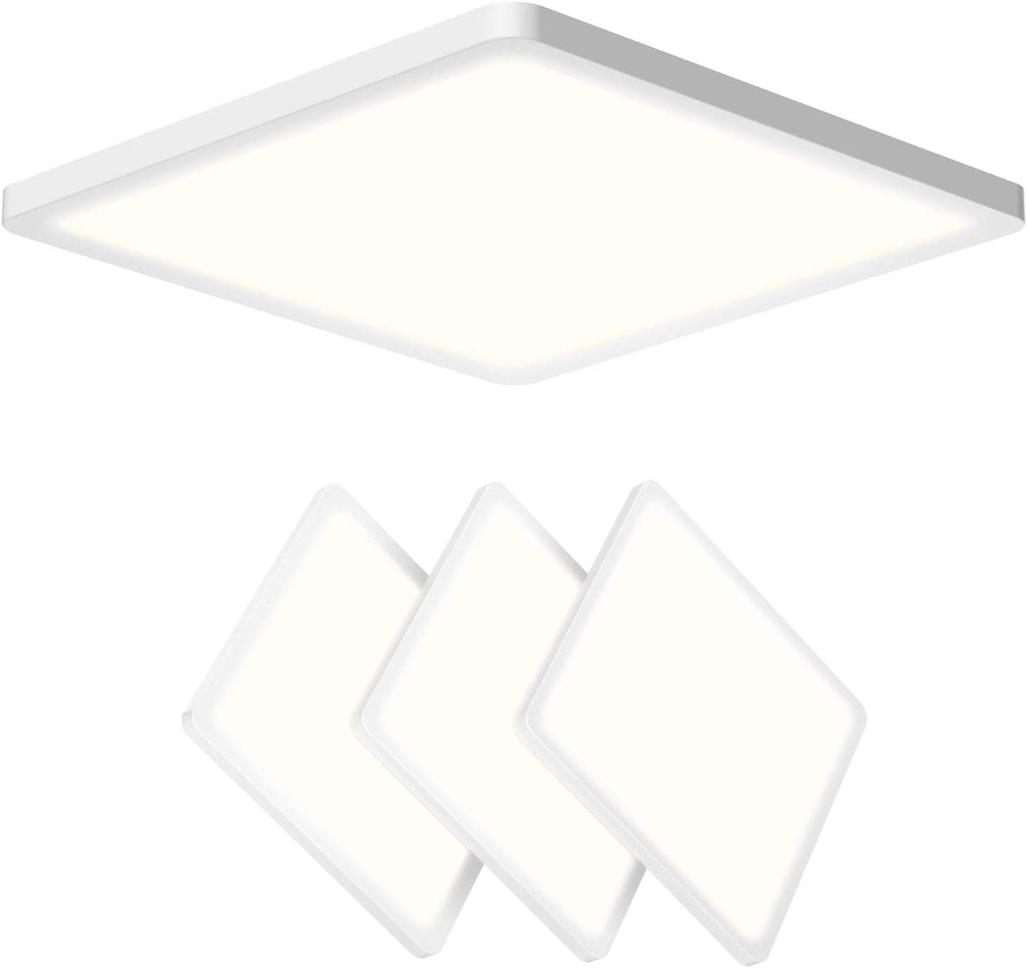 AVANLO Flush Mount Ceiling Light, Super Slim 0.6 Inch Thickness 12 Inch LED Ceiling Light, 120V 4000K 3100lm 24W, Dimmable, Square, for 3.5-4'' Junction Box, 5-6'' Housing & Surface Mount. 4 Pack