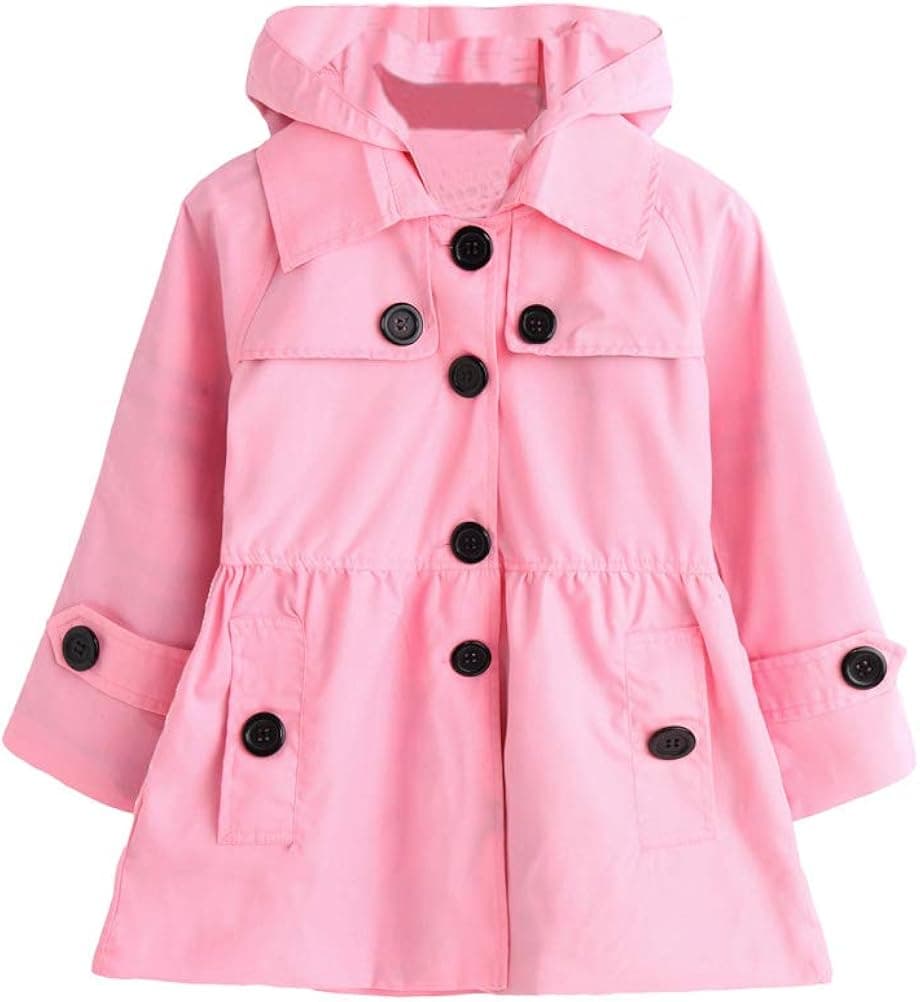 Mallimoda Girl's Hooded Trench Coat Jacket Dress Windbreaker Outwear Pink 7-8 Years