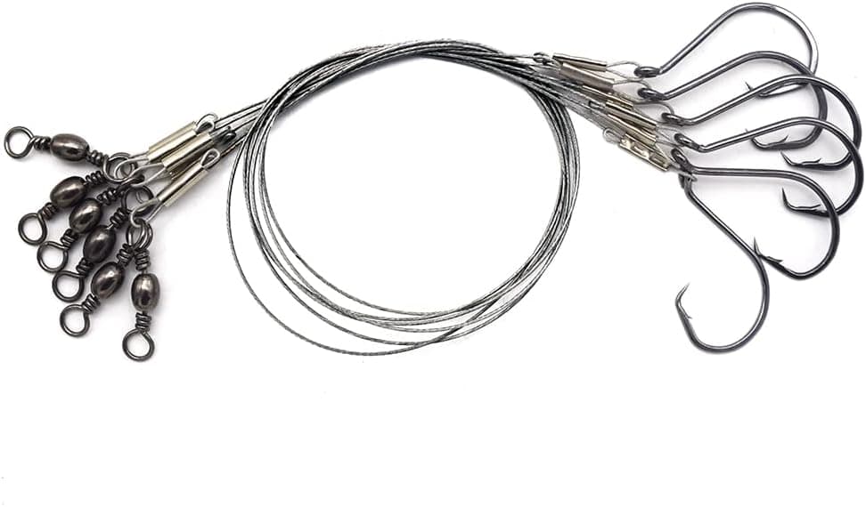 SENYUBBY 1#-8/0# Offset Octopus Hooks Rig, Fishing Wire Leader -Heavy Duty Stainless Steel Wire Line Leaders with Rolling Swivel and Barb Hooks, Fishing Lure Bait Rig Saltwater…