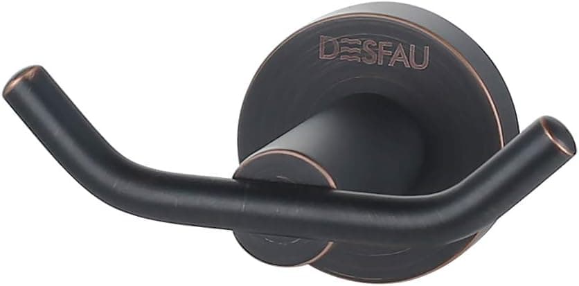 DESFAU Double Robe Hook, 304 Stainless Steel Coat and Towel Hooks for Bathroom Wall Mounted, Oil Rubbed Bronze, Black Hook, ORB Finish