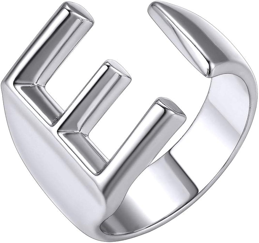 KeyStyle GoldChic Jewelry Gold Bold Initial Letter Open Ring Adjustable, Women Statement Rings Personalised Engraved Women’s Signet Ring for Party