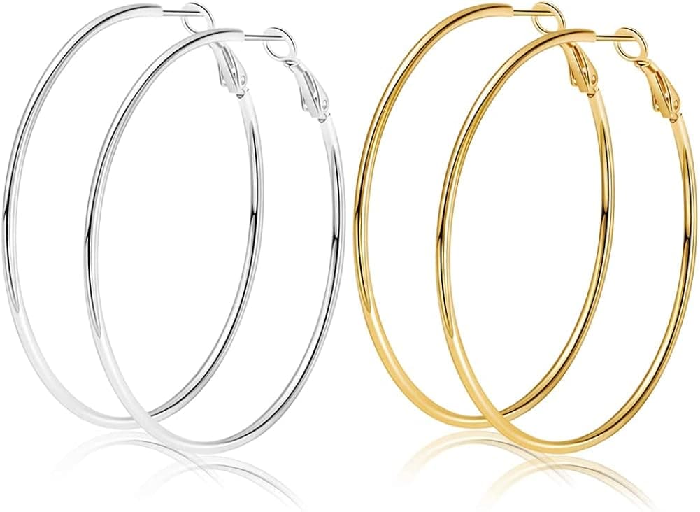 Multipack Dainty Large Thin Gold Hoop Earrings for Women Hypoallergenic Earrings Lightweight 30mm 50mm 60mm 70mm Gold/Silver/Rose Gold Hoop Earrings