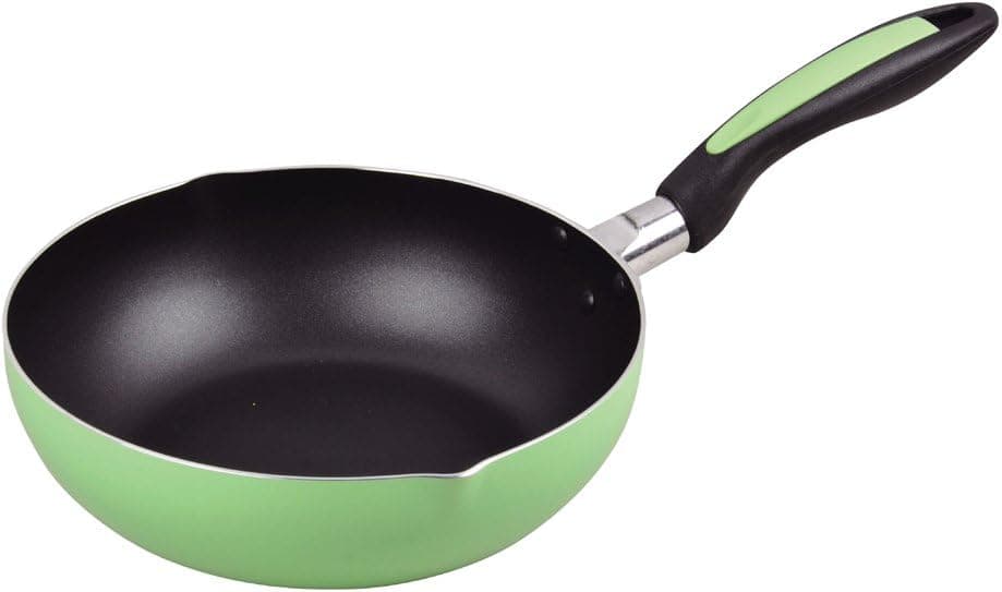 Pearl Metal Smile Cook Nonstick Deep and Light Wok Pan with Pour Spouts Pale Green 9.4 inches Diameter, 2.7 inches Depth, 1.2lb Weight