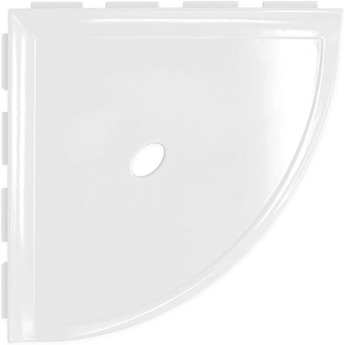 Questech Décor 10 Inch Corner Shower Shelf Bathroom Caddy, Lugged For New Construction, Corner Shower Shelf For Tiled Shower Walls, Bathroom Corner Shelf, 10 Inch Metro Lugged, Bright White Polished