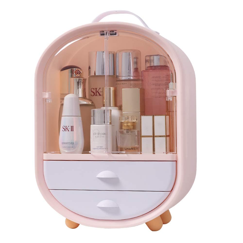 MOOCHI Multifuctional Makeup Organizer with Dustproof Cover Drawers Jewelry Costmetic Storage Skin Care Products Rack Pink Cute Display Holder Box