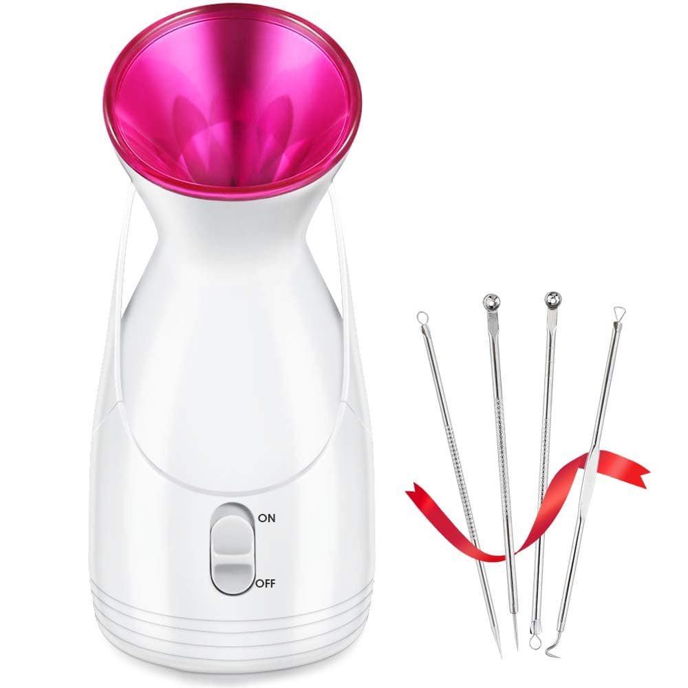 Facial Steamer, 2021 New Nano Ionic Face Facial Steamer Warm Mist Humidifier Atomizer Humidifier Moisturizing Face Spa Steamer with 4 Piece Skin Kit