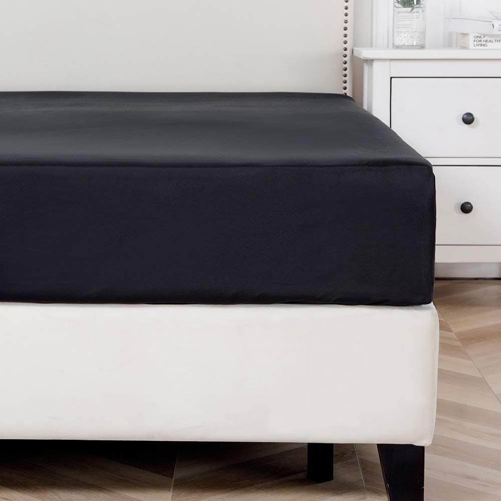 Bourina Fitted Sheet Soft Microfiber Snug Fit,Wrinkle Free Easy Care - 1 Fitted Sheet Only, King Size Black