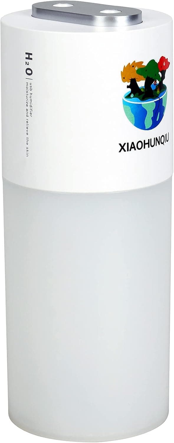 XIAOHUNQIU Portable Mini Humidifier - Small Car Humidifier Diffuser,USB Personal Desktop Humidifiers for Baby Bedroom Travel Office Home, 400ML White Cool Mist Humidifier, Night Light, 2 Mist Modes