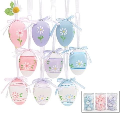 Set of 72 Colorful Hanging Easter Eggs in 3 Different Colors with Floral Patterns