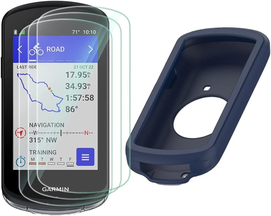 Screen Protector for Garmin Edge 1040/1040 Solar Gps (3+1pack) and Silicone Case Cover,Tempered Glass Film Anti-Scratch High Definition Full Coverage, Blue