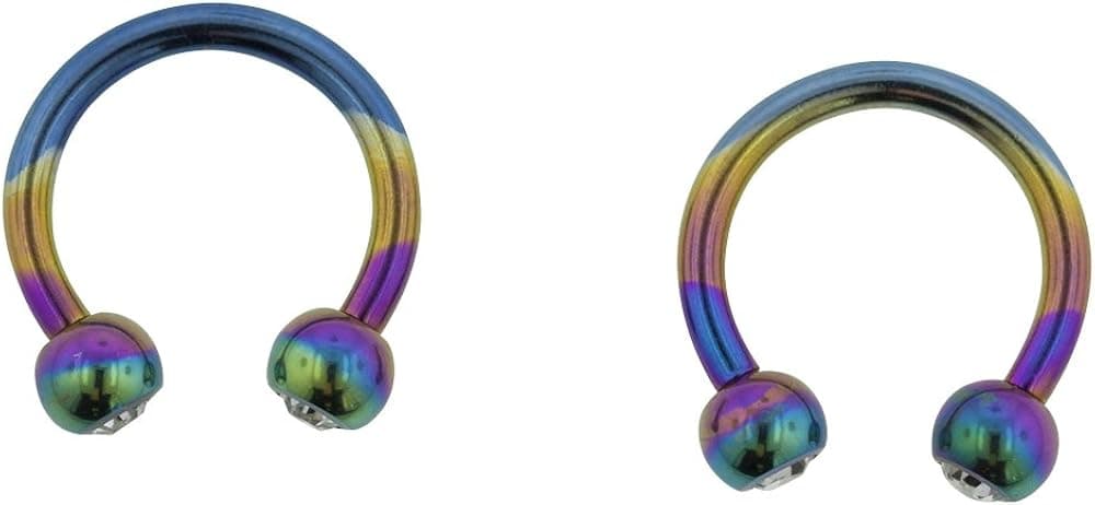 HotSilver Body Piercing Jewelry 14 Gauge (14G) Surgical Steel Rainbow Metallic & Crystal Horseshoes