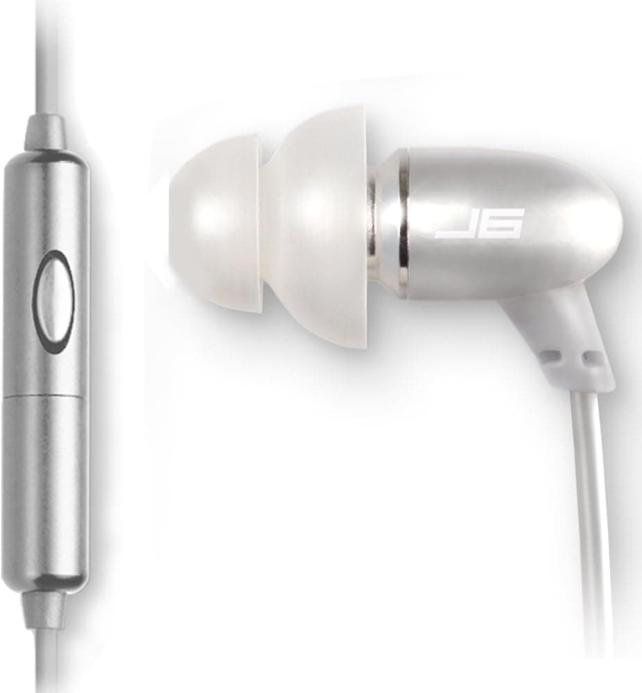 JLab Audio J6M High Fidelity Metal Ergonomic Earbuds Style Headphones w/Mic, Guaranteed for Life - Titanium Silver