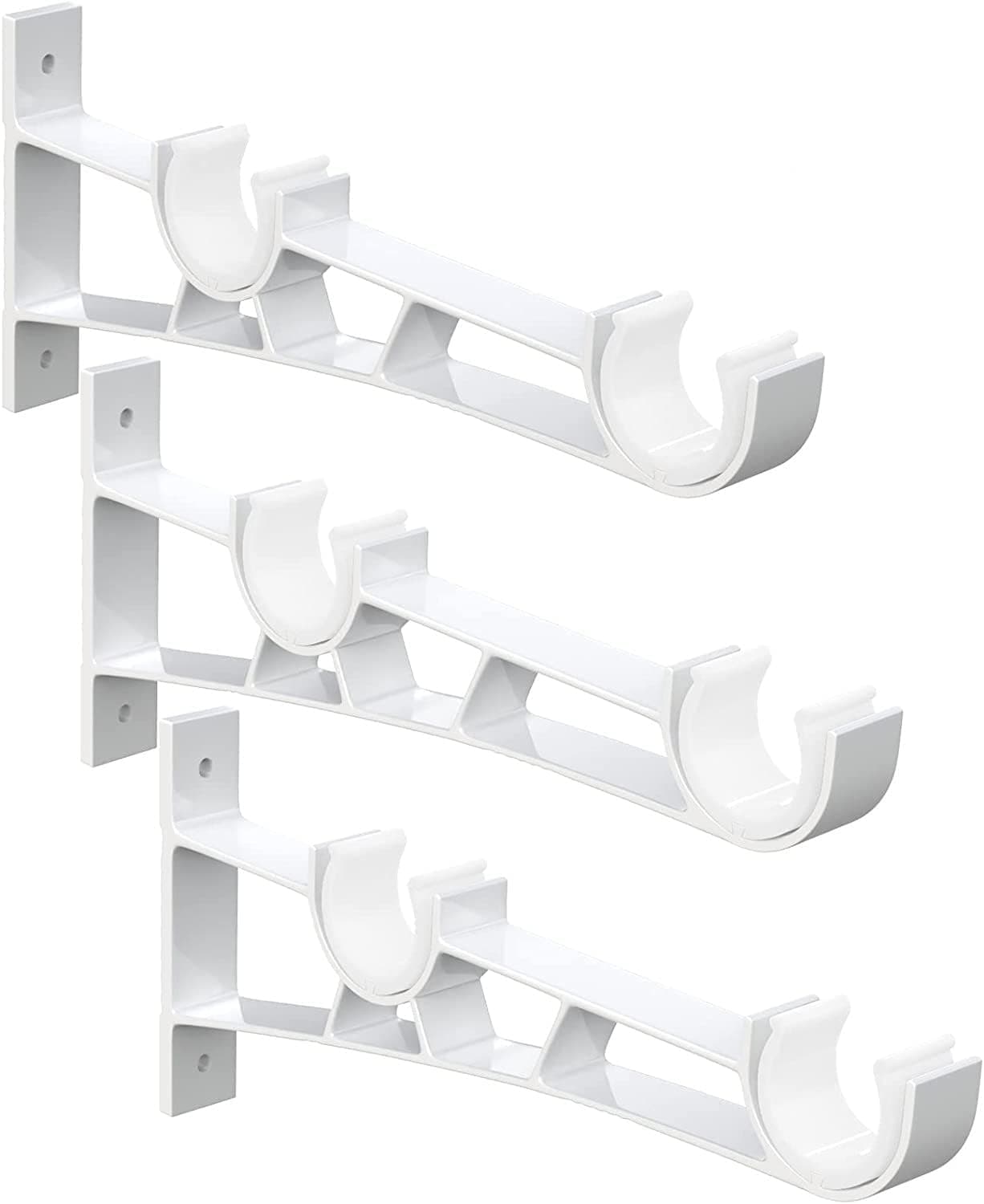 YeYeBest White Brackets for Double Curtain Rods, Easy to Install, 3 Pack