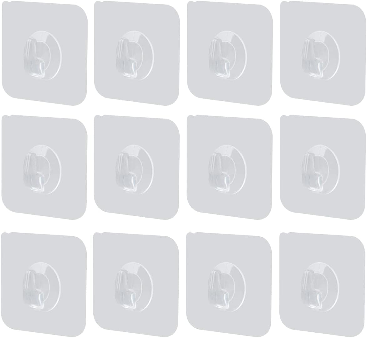 LAIGOO 12 Pack Adhesive Wall Hooks, Clear Self Adhesive Hooks Transparent Sticky Towel Hook Wall Hangers for Office/Kitchen/Bathroom/Shower Hanging/Coat/Picture