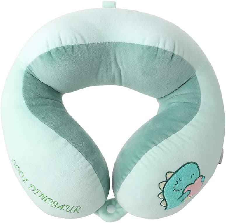 MINISO Kids Travel Pillow - Dinosaur Memory Foam Neck Pillow for Plane, Car, Home & Office - Lightweight & Portable Neck Support Pillow for Sleeping, Napping & Travelling